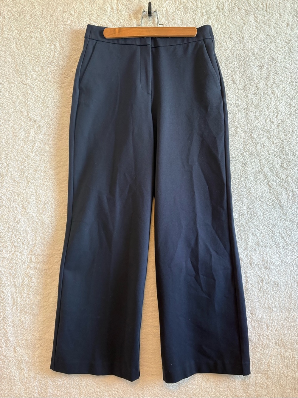 Quince Ultra Stretch Ponte Wide Leg Trousers Navy Blue Size 10